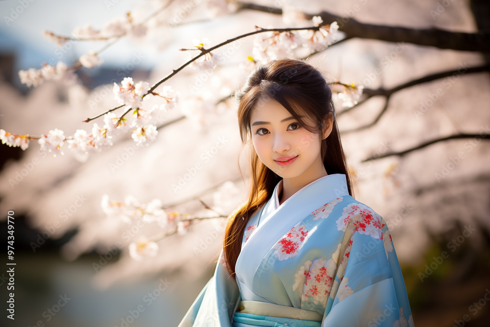 Teen pretty Japanese girl at outdoors wearing a kimono Teen pretty Japanese girl at outdoors wearing a kimono