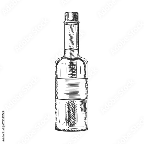 Vector illustration with transparent glass jar sauces, spices, preservation. Kitchen utensils, tools, dishes. Retro old cutlery. Hand drawn illustration in line art in black ink, isolated background