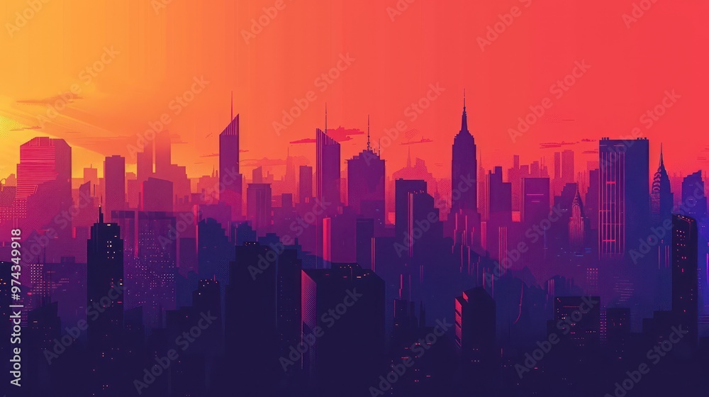 Fototapeta premium Cityscape Silhouette at Sunset