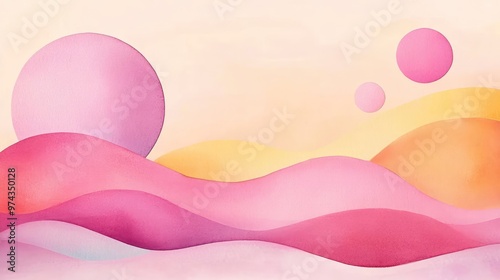 Soft delicate pigments, unique flowing shapes, pastel tones, watercolor style