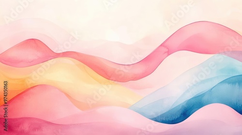 Soft delicate pigments, unique flowing shapes, pastel tones, watercolor style