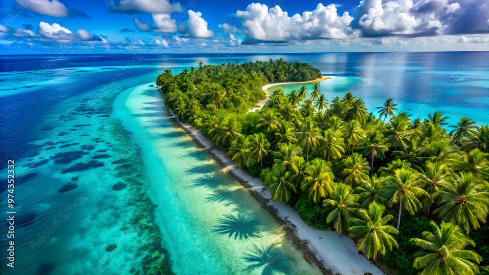 Fototapeta premium Breathtaking Aerial View of a Tropical Island with Turquoise Waters Tranquil Beach Escape with Lush Vegetation and Stunning Coastal Views