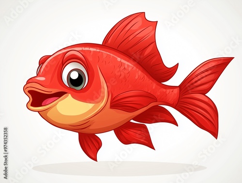 Happy Red Cartoon Fish with Big Eyes and Smile