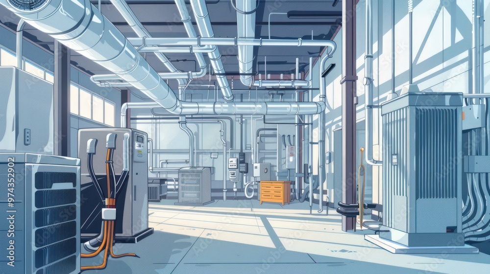 Obraz premium Industrial Interior with Complex Piping