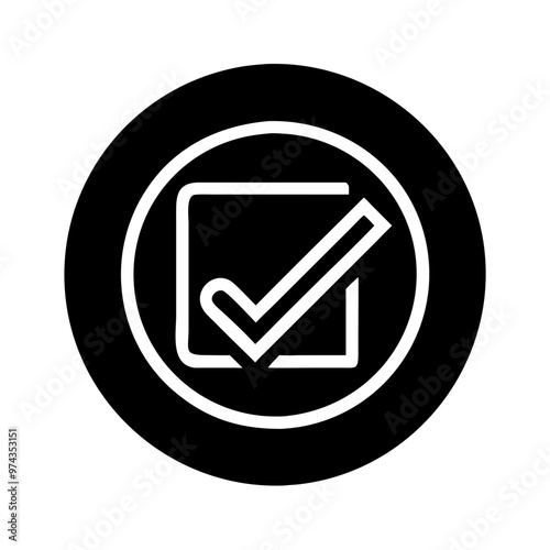Vector icon of a check mark in a box on a black background with copy space
