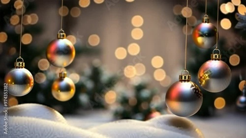 Happy New Year 2025! Chrismas background, ornaments and christmas tree	