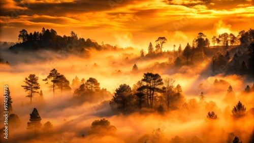 orange and black color palette with mysterious fog and mist photo