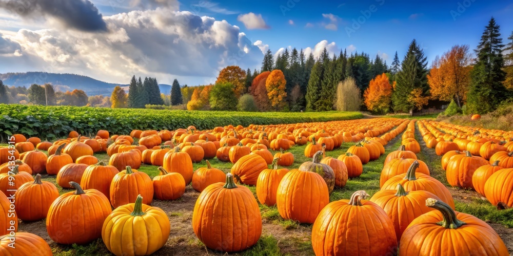 Orange pumpkin patch Halloween fall seasonal scenery Orange pumpkin patch Halloween fall seasonal scenery