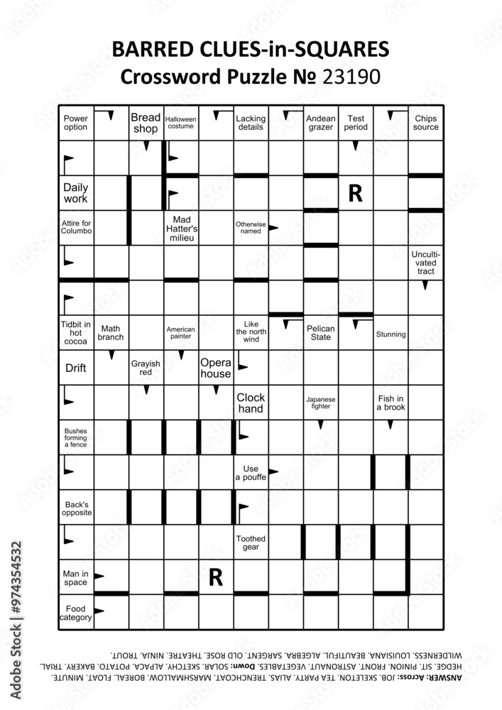 Barred cluesinsquares crossword puzzle game № 23190. Letter R is a