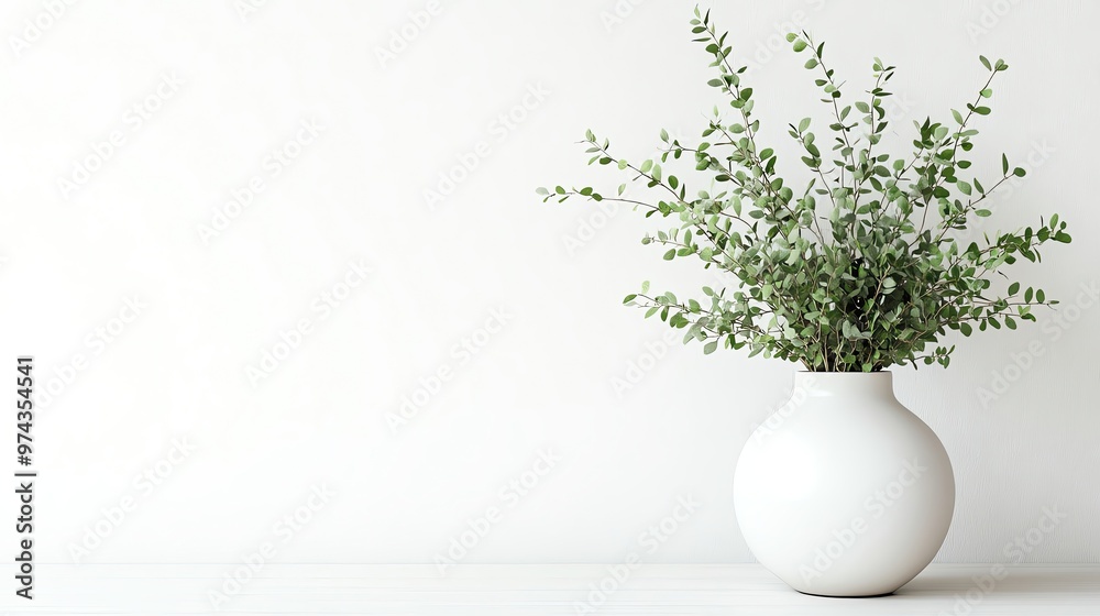 A minimalist white vase holding fresh greenery, perfect for modern decor and adding a touch of nature to any space.