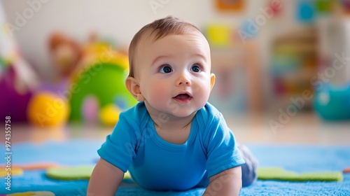 Adorable Baby Boy Plays in Colorful Room | Cute Infant in Blue Shirt