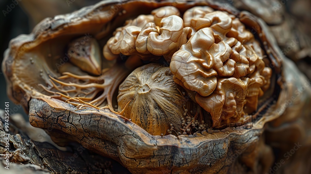 Close-Up of a Walnut Shell and Seed Close-Up of a Walnut Shell and Seed