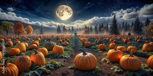 pumpkin patch nightmares unfold under eerie moonlight photo