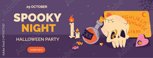 halloween banner party invitation whitch dark magic witchcraft vector art website hero banner homepage