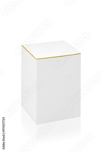 Cardboard box isolated on a white background with reflection.