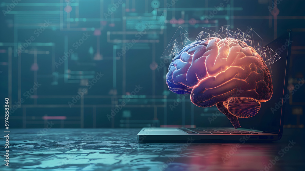 brain of Hologram and Wireframe Style.3D rendering brain of Hologram and Wireframe Style.3D rendering