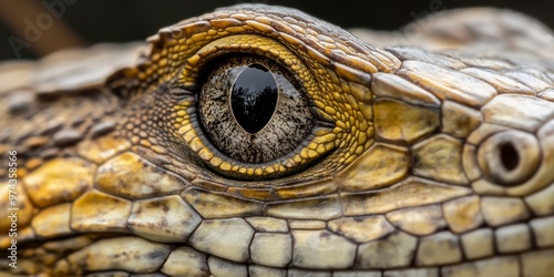 Ultra-close macro shot of a lizard's eye revealing intricate scales and natural textures in stunning clarity photo