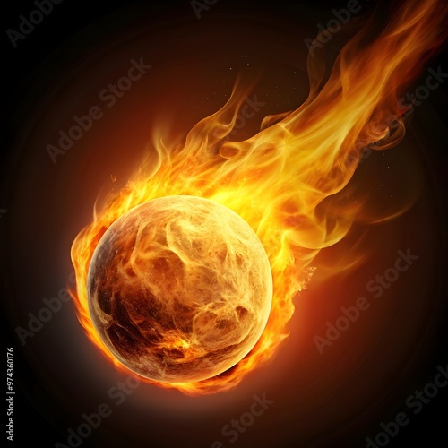 fiery ball engulfed in flames on black background