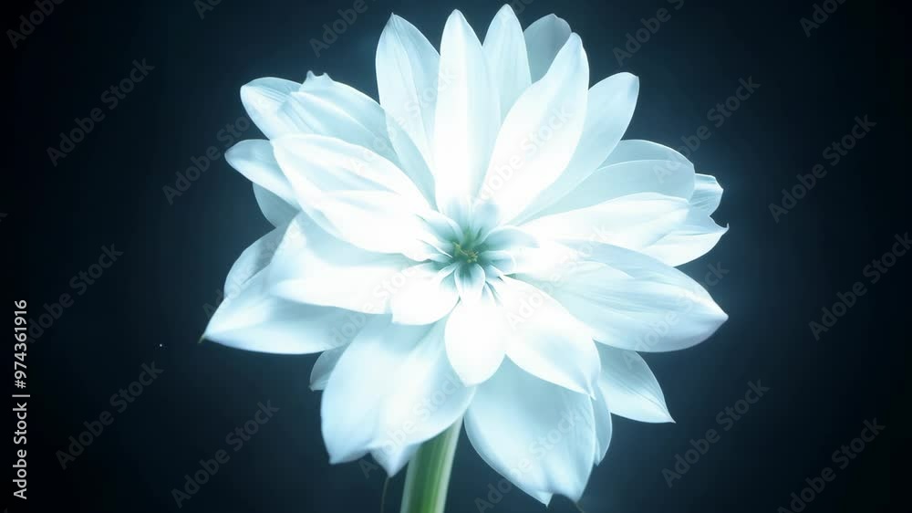 White glowing abstract flower with radiant petals on black background White glowing abstract flower with radiant petals on black background