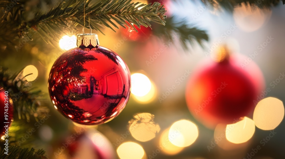 Fototapeta premium Sparkling Christmas Ornaments Reflecting Holiday Cheer 1