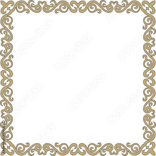 Vector gold with black square Kazakh national ornament. Ethnic pattern of the peoples of the Great Steppe