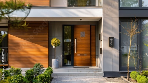 Modern Home Entrance with Wooden Door