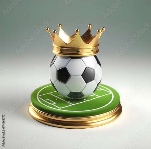Fußball Ball schweben Rasen Spielfeld Gras rund Krone König Bundesliga Champions League Spiel Sport Freizeit Fan Saison Jugend Pokal Verein Meister Meisterschaft Gewinner Vorlage Hintergrund weiß