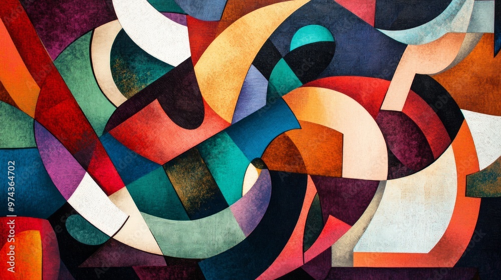 Fototapeta premium Asymmetrical shapes and vibrant patterns create a striking visual interaction in an abstract composition