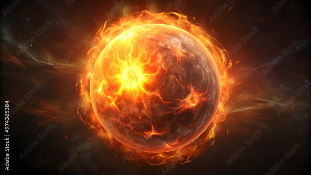flaming ball flying through the dark, cosmic universe flaming ball flying through the dark, cosmic universe