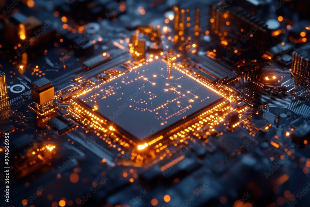 An extreme close-up of a circuit board reveals tiny components and precise soldering details An extreme close-up of a circuit board reveals tiny components and precise soldering details