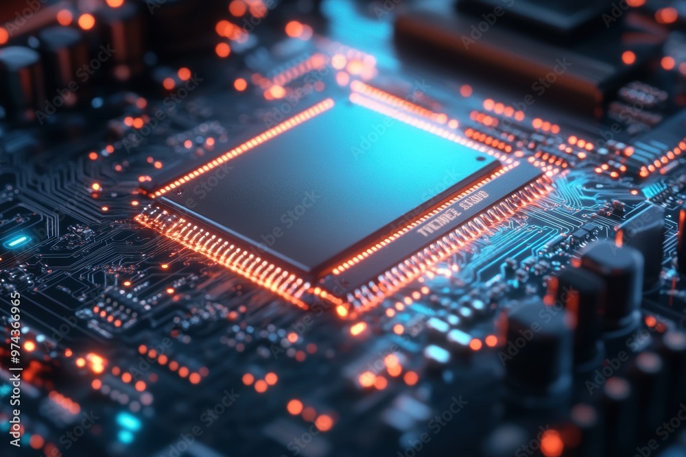 An extreme close-up of a circuit board reveals tiny components and precise soldering details An extreme close-up of a circuit board reveals tiny components and precise soldering details