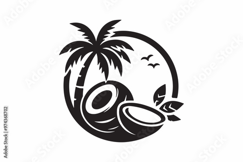 Coconut With Palm Tree Vector Art