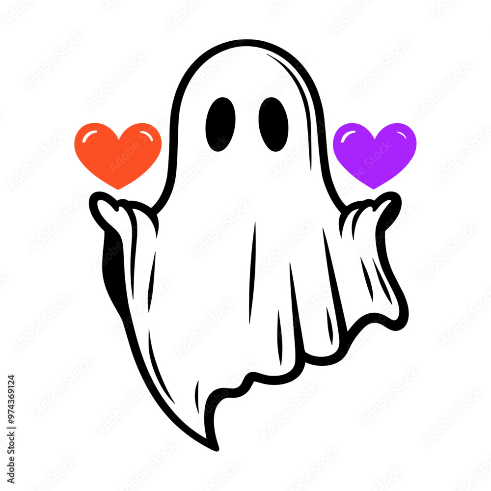 cute ghost with orange and purple hearts sketch cute ghost with orange and purple hearts sketch