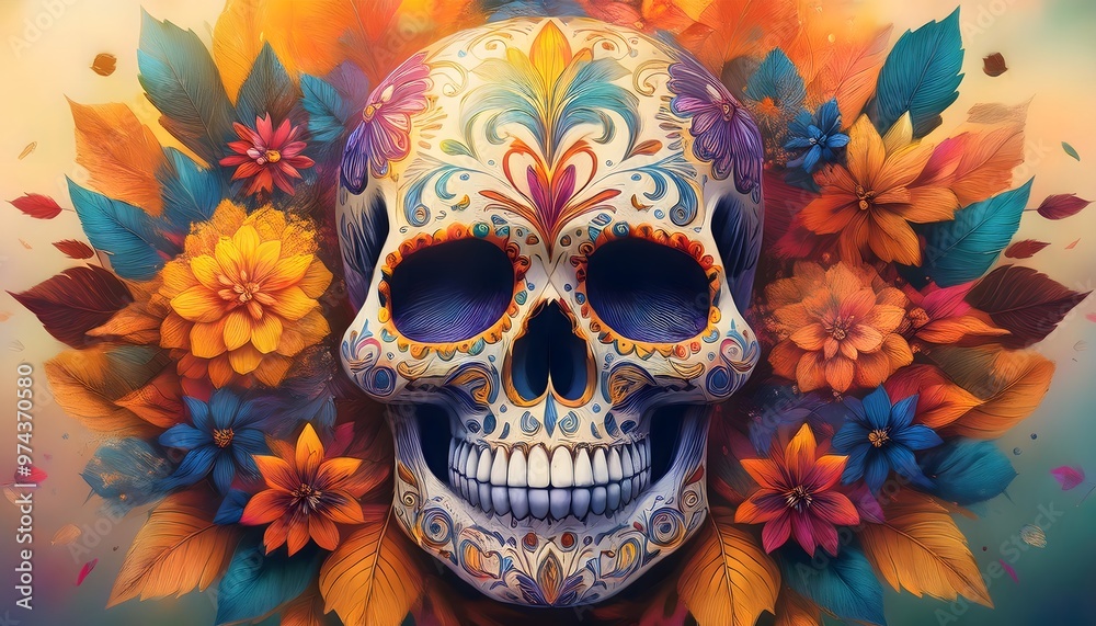 Day of the Dead Makeup with Flowers and Sugar Skull Day of the Dead Makeup with Flowers and Sugar Skull