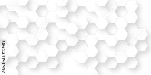 Honeycomb geometric white grid emboss hexagonal background. Vector abstract 3d white hexagon realistic mesh web cell hexagon honeycomb texture. 