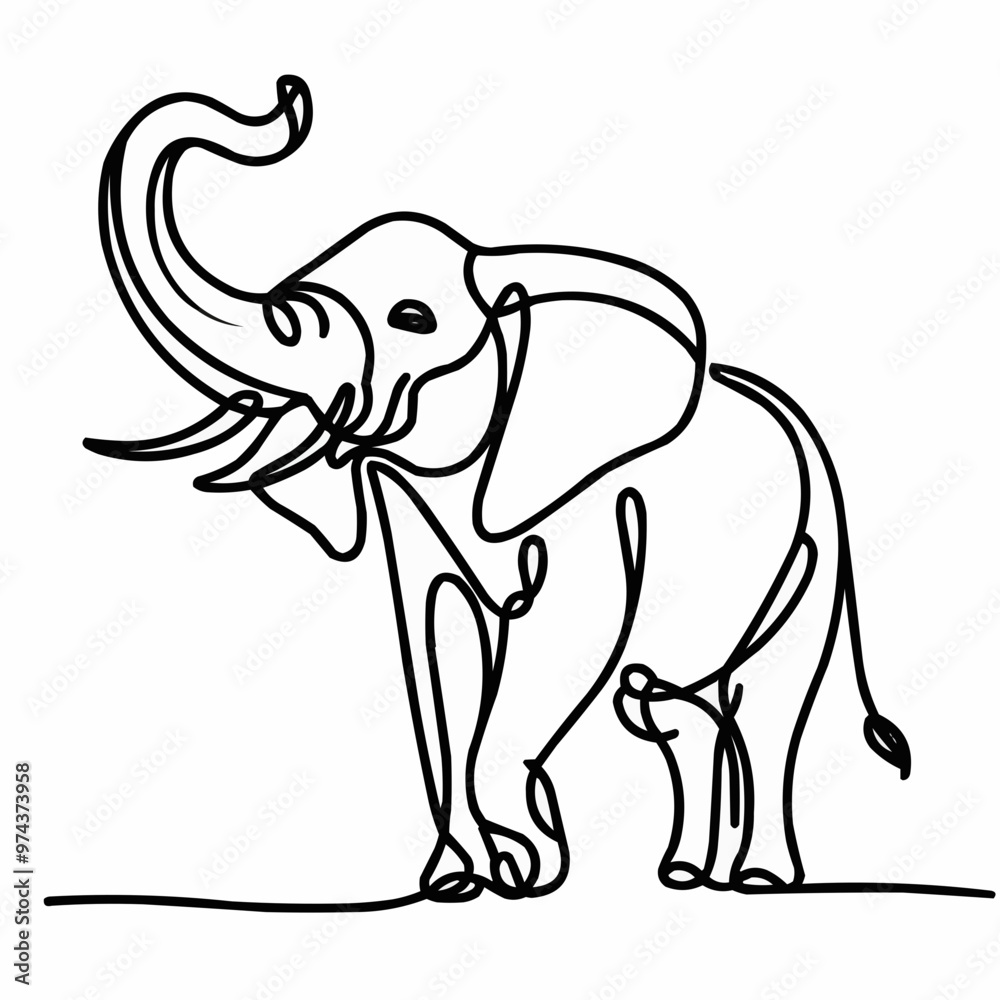 Obraz premium Elephant with Raised Trunk Line Art