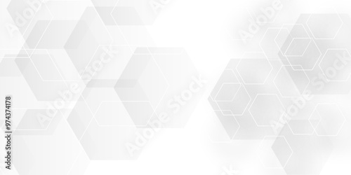 Abstract pattern with hexagonal white and gray technology line paper background. Hexagonal grid tile and mosaic structure mess cell. white and gray hexagon honeycomb geometric copy space.