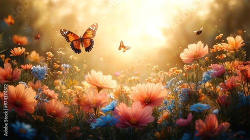 Butterfly in a Flower Field