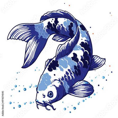 blue Koi fish vector illustration Koi Fish blue background