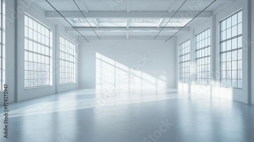 Blank white studio. White background studio. Generative AI.