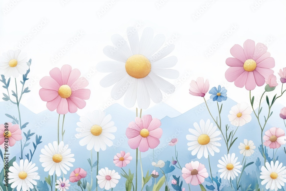 A vibrant field of colorful flowers with mountains in the background, creating a serene and cheerful spring atmosphere. A vibrant field of colorful flowers with mountains in the background, creating a serene and cheerful spring atmosphere.