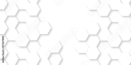 Honeycomb geometric white grid emboss hexagonal background. Vector abstract 3d white hexagon realistic mesh web cell hexagon honeycomb texture. 