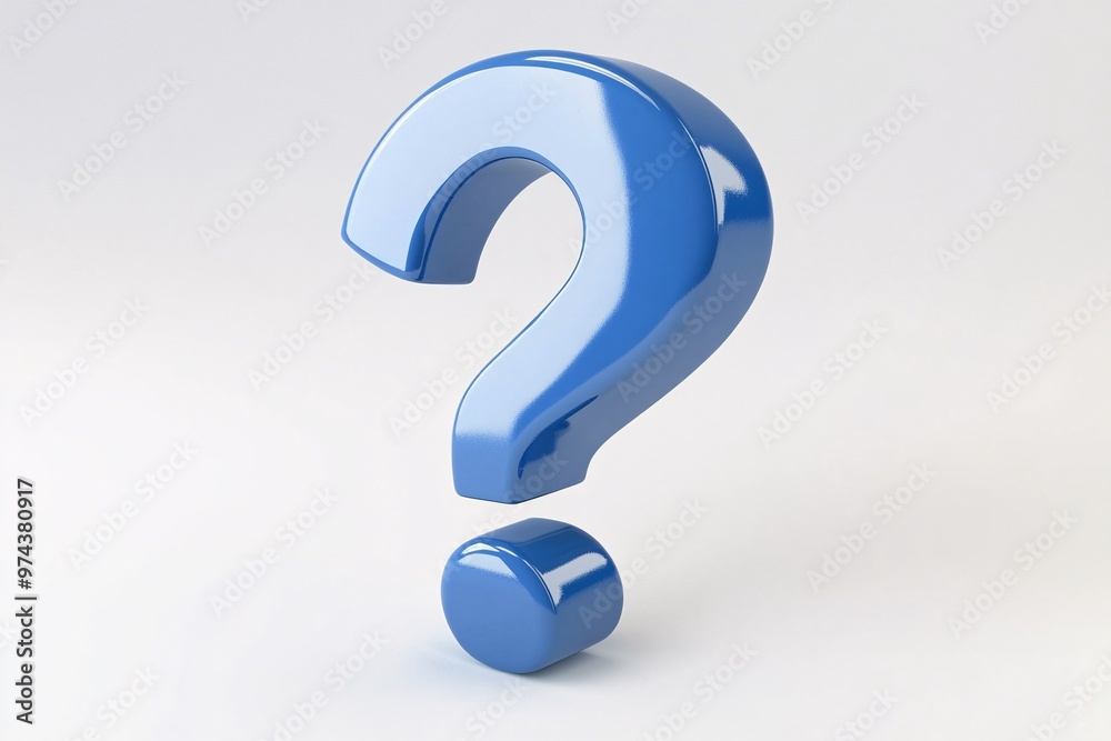 Bright blue question mark symbolizing curiosity and inquiry against a simple white background, highlighting the pursuit of knowledge and understanding Bright blue question mark symbolizing curiosity and inquiry against a simple white background, highlighting the pursuit of knowledge and understanding