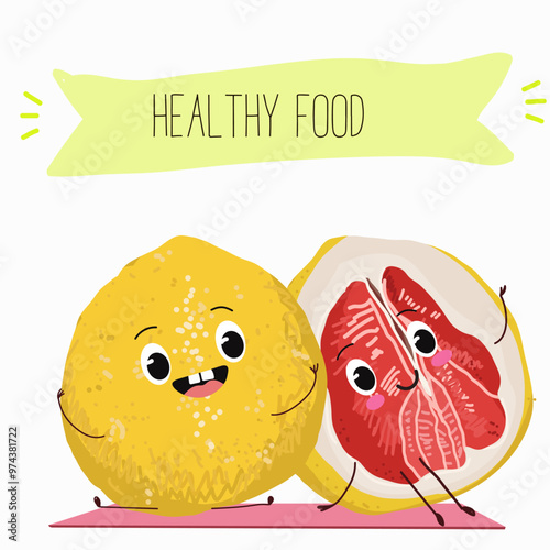 Pomelo fruit, tropical exotic citrus, vector isolated food icon, funny character. Pummelo or shaddock fruits , tropic farm juicy exotic fruits harvest, sweet fruity dessert. Hand drawn vector.