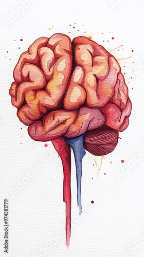 watercolor 2d red illustration of human organ brain realistic look digital painting organs biological anatomy illustrated anatomical biology photo