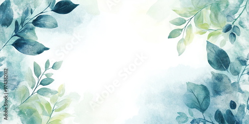 Wedding invitation, greeting cards. Leaves Frame. Watercolor wallpeer, illustration isolated on white. Greenery clipart. green herbs, abstract background 