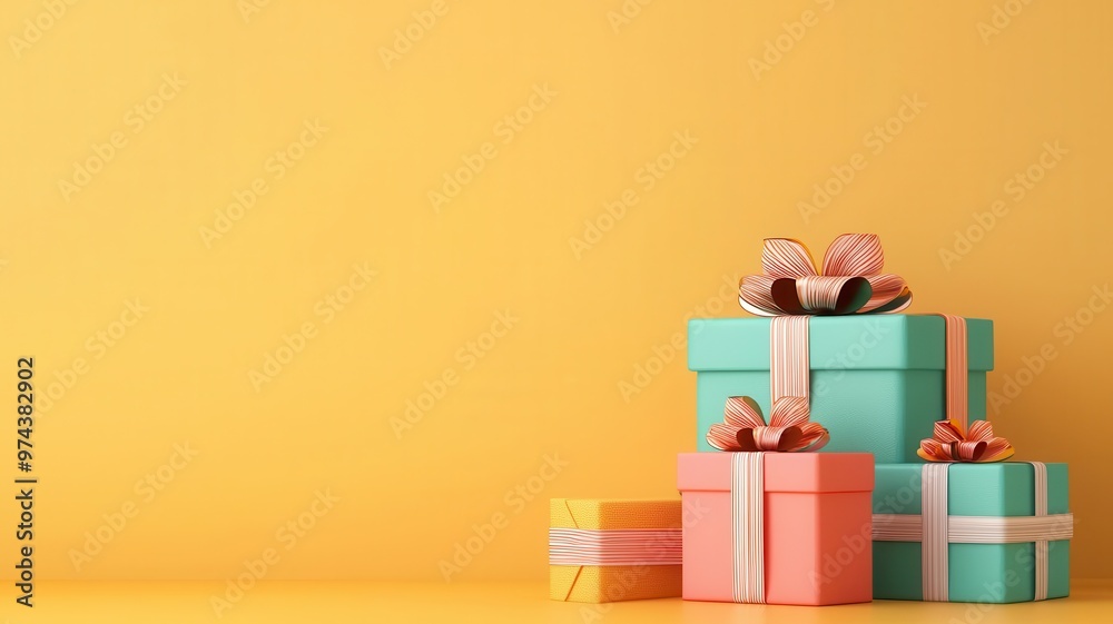 Fototapeta premium Colorful Diwali gift boxes with bows and ribbons, 3D illustration