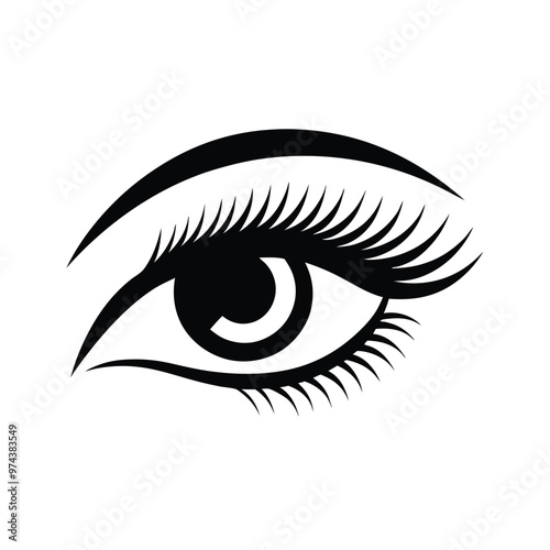a black eye with long full lashes on white background.