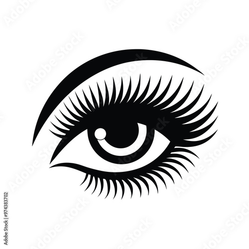 a black eye with long full lashes on white background.