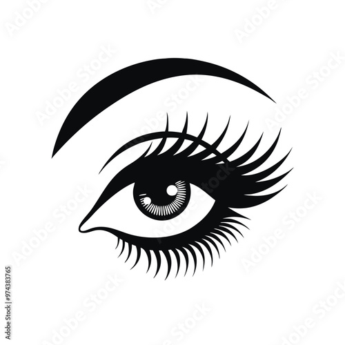 a black eye with long full lashes on white background.